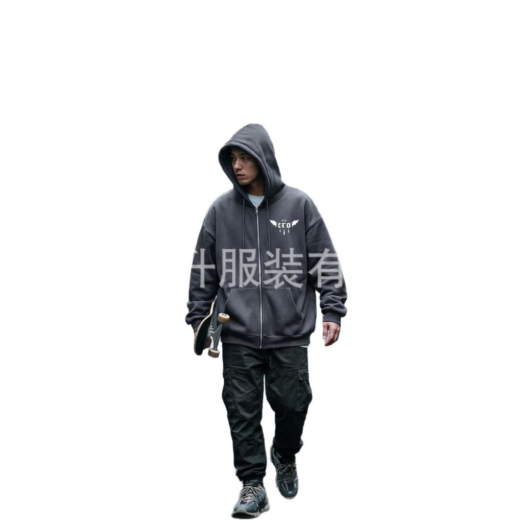 Zip Cardigan RRO Angel Bat Front and Back Print Zip Cardigan Jacket Hooded Top