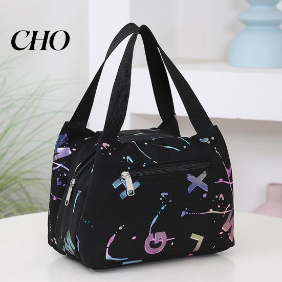High-density Fabric Lunch Bag Letter Print Waterproof Tote Reusable Lightweight Carrier Box for Women Men Commuting Camping Picnic Portable