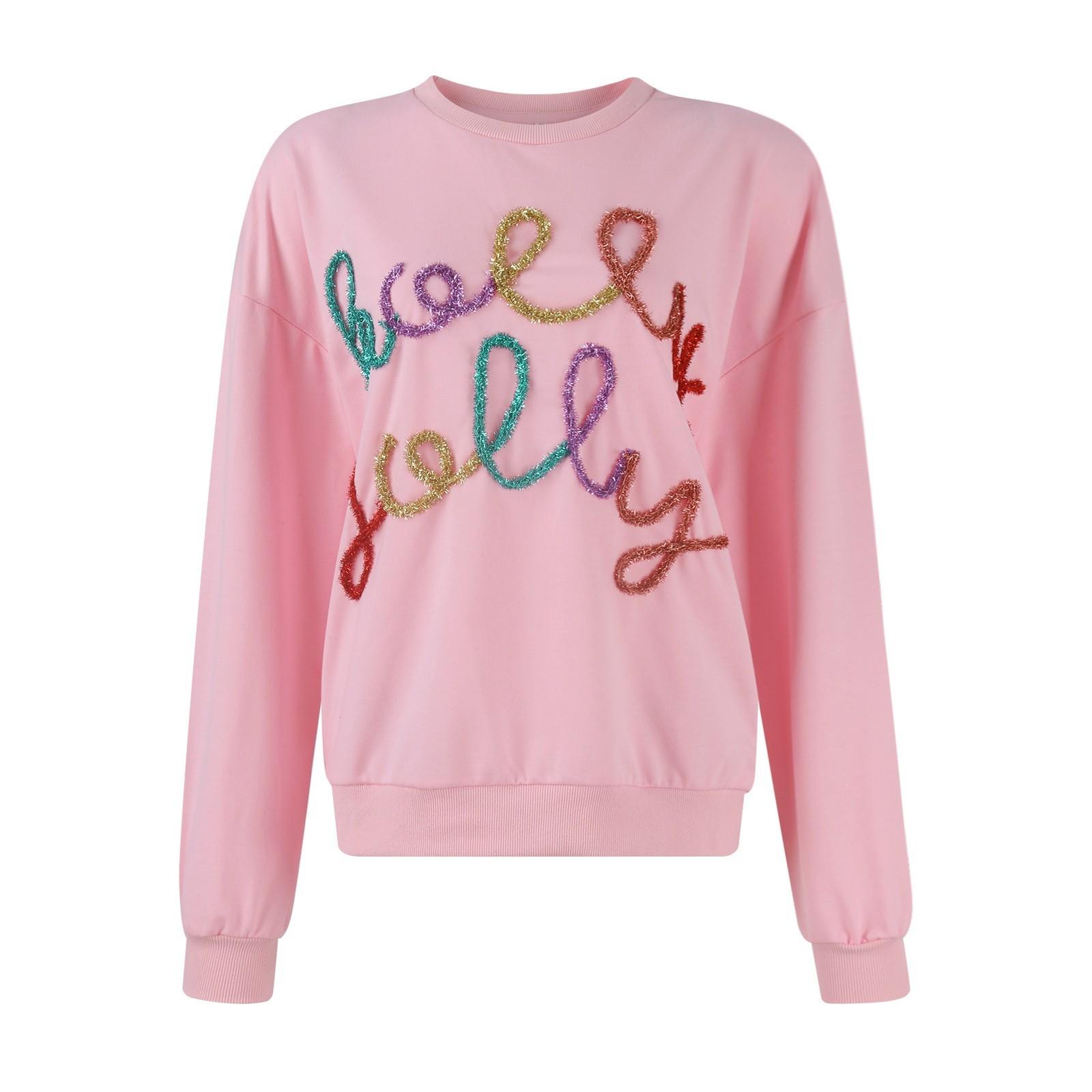 

Женский свитер с круглым вырезом и рождественскими буквами, свободная толстовка с капюшоном и длинными рукавами M розовый