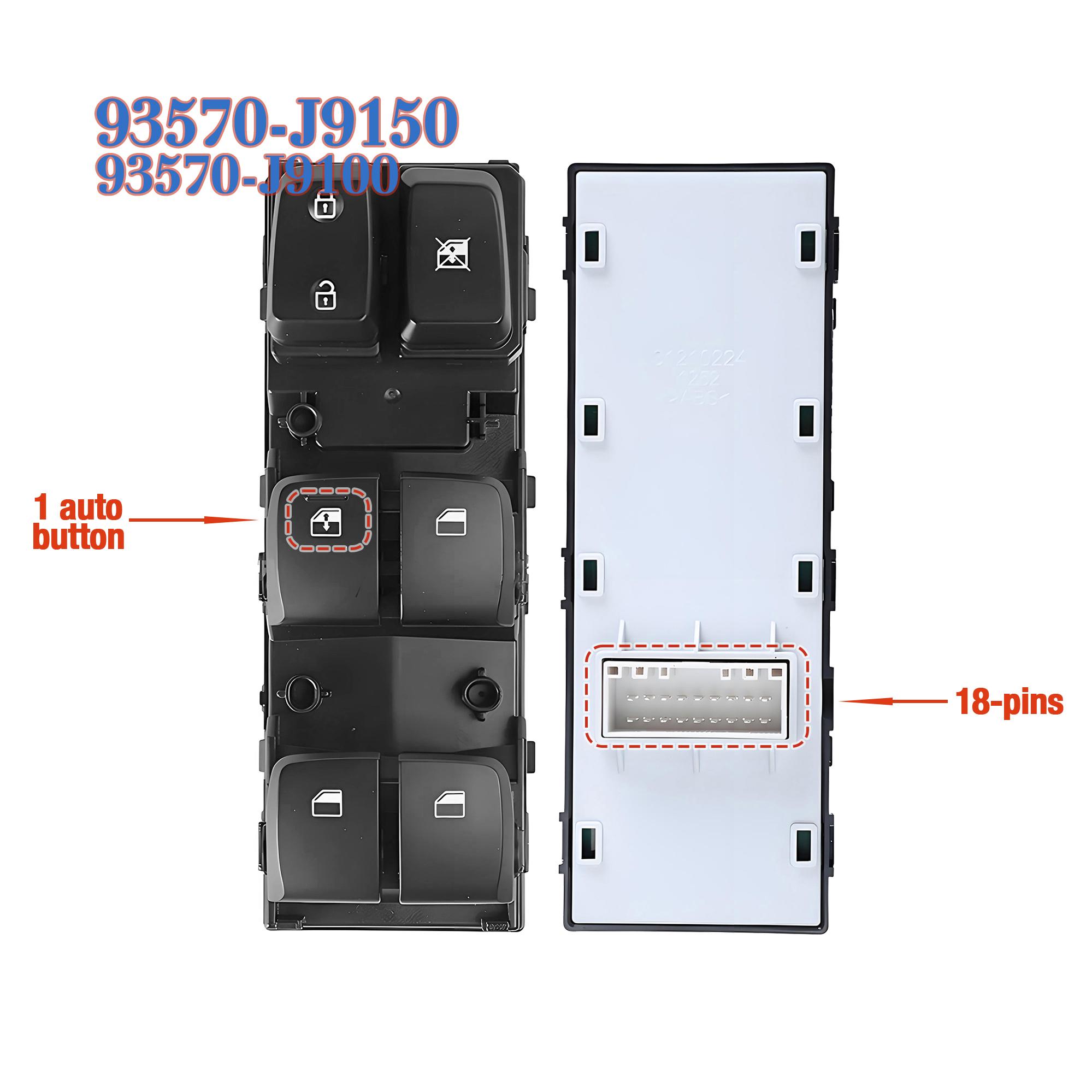 93570-J9150 93570-J9100 Front Left Electric Power Master Window Switch Glass Lifter Control Button,For Hyundai Kona 2017- LHD 93570-J9150
