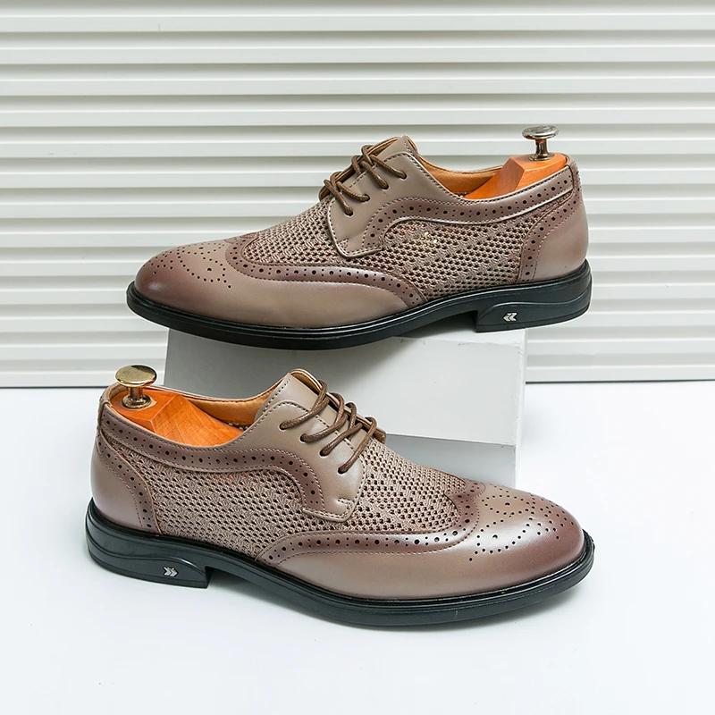 

2025 New Summer Men Casual Shoes Mesh Outdoor Breathable Slip-on Flats Men Business Derby Office Driving Shoes Botas Para Hombre 38