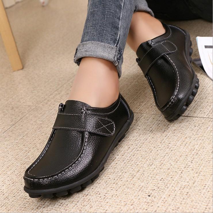 Genuine Leather Shoes Women Soft Flats Elastic Mother Shoes Comfortable Casual Walking Driving Shoes Non-slip
