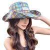 Fresh and Simple Plaid Hat, Two-way Wear Fisherman Hat for Women, Spring and Summer Travel Large Brim Sun Hat, Outdoor Sun Protection Hiking Hat