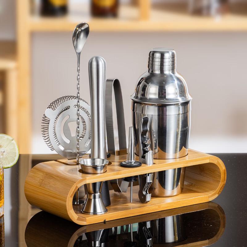 Shangqi 10-Piece Cocktail Shaker Set with Bamboo Stand