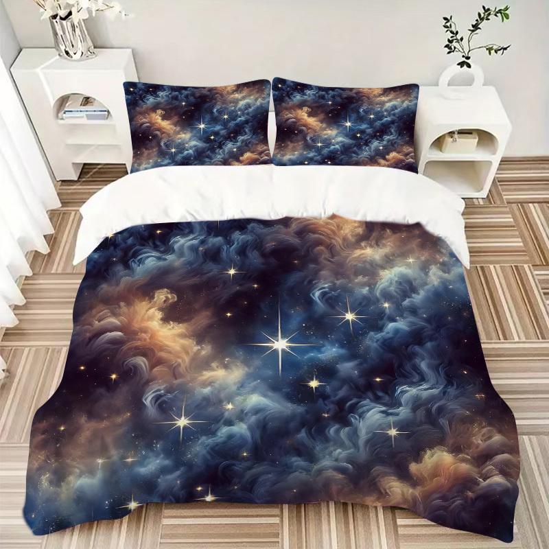 3pcs bedding set Galaxy Nebula Includes 1 Comforter + 2 Pillowcases, Without Pillow Inserts, Soft Comfortable, Lightweight Breathable110