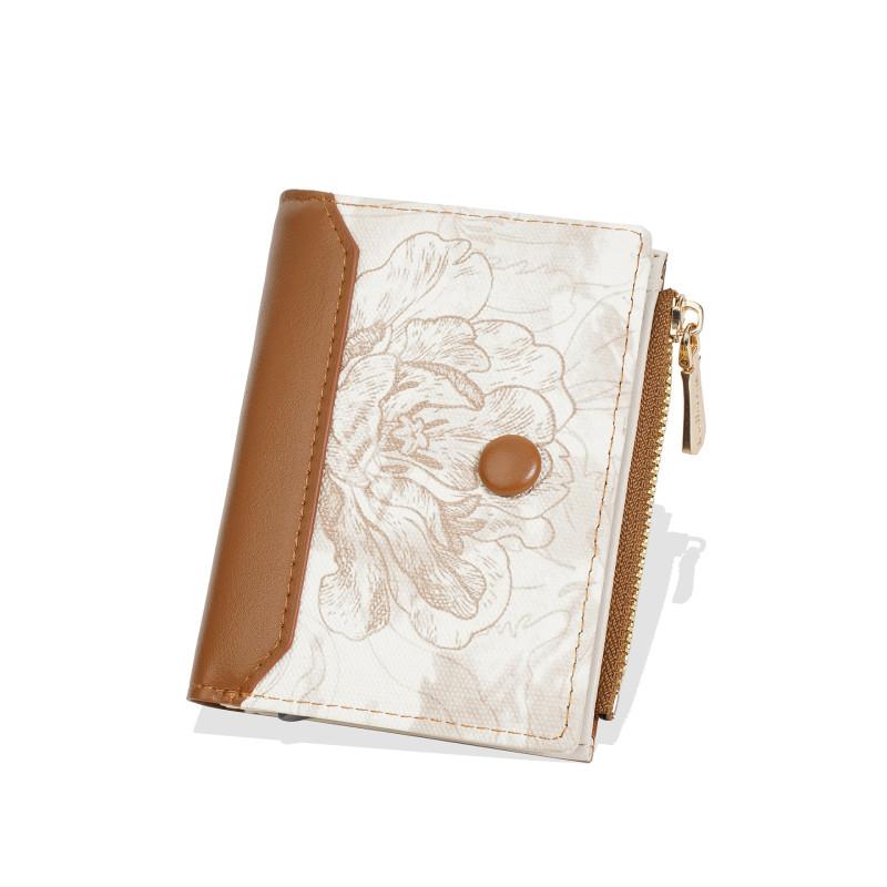 Minimalist Flower Pattern Women Double Fold Square Wallet With Card Slot For Daily Use And Antitheft Protection
