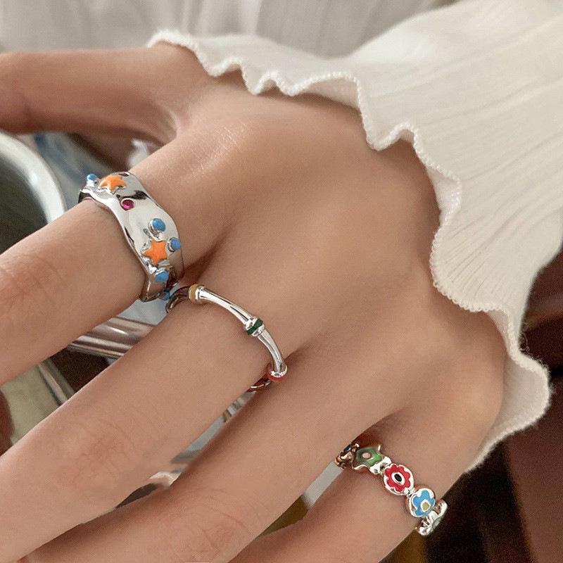 Children's Adjustable Star & Flower Bamboo Ring for Women - Stackable, Stylish, and Cool