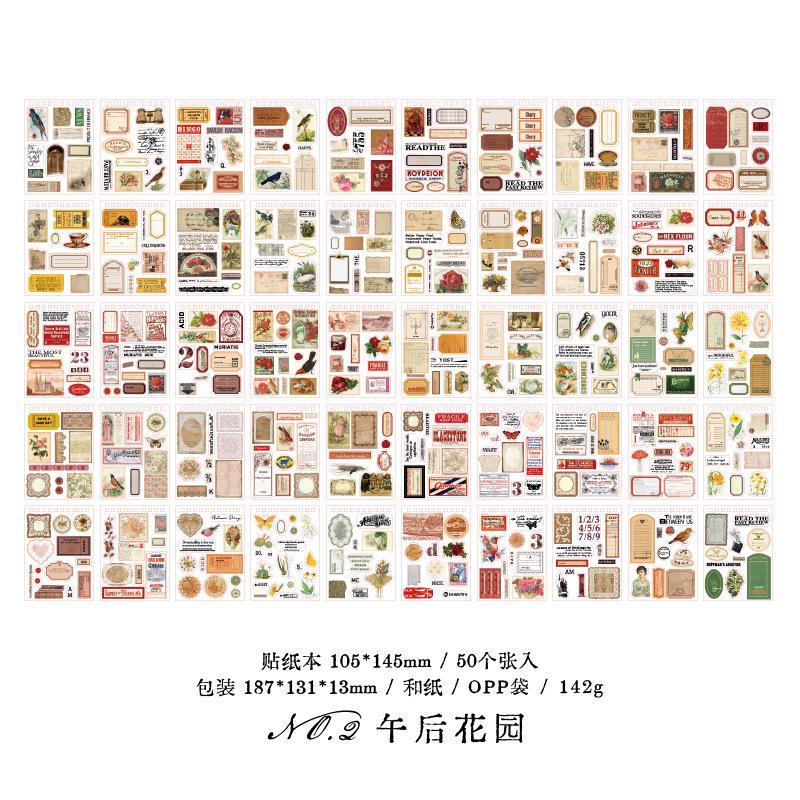 50 Sheets Vintage Large Size Journal Collage Stickers, Mixed Various Patterns, Journal DIY Decoration Material Set