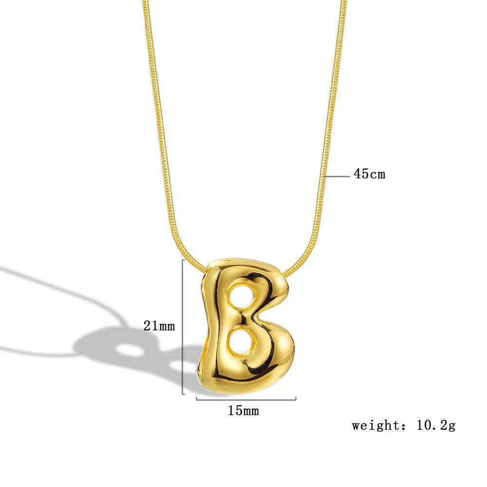 Chubby 26-Letter Balloon Pendant Necklace, Gold-Plated Stainless Steel