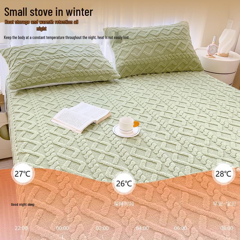Winter Plush Taffeta Velvet Fitted Bed Sheet - Thick, Non-Slip Coral Fleece Flannel Cover
