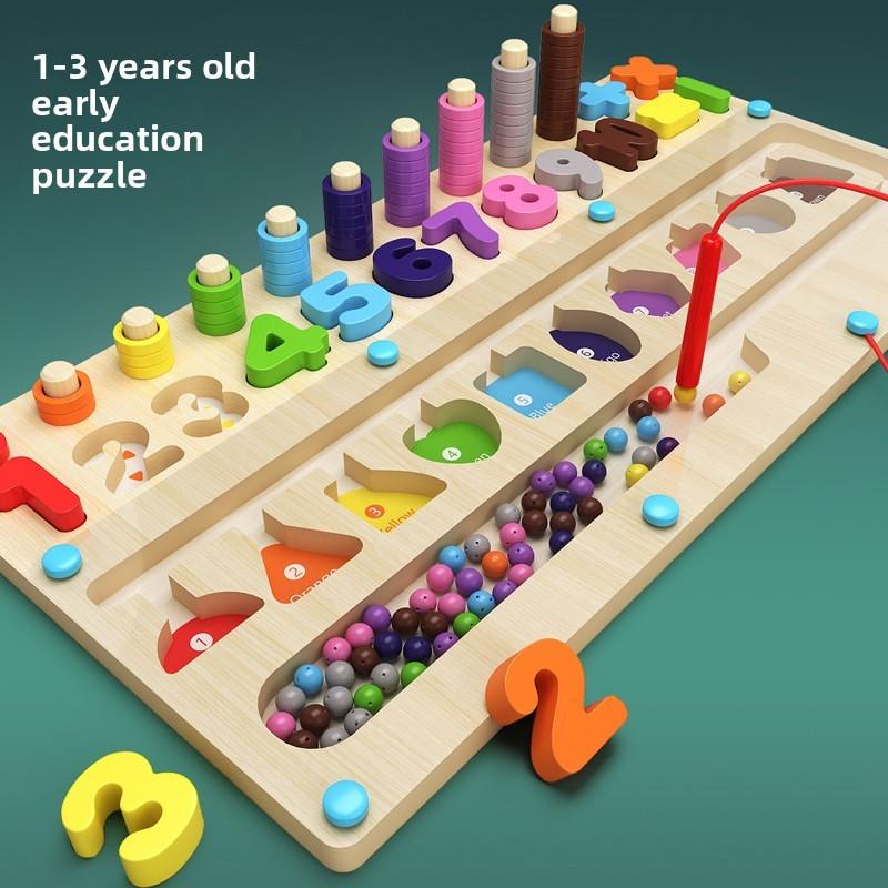 Magnetic Wooden Bead Maze Color Counting Classification Board Kid Toy Puzzle