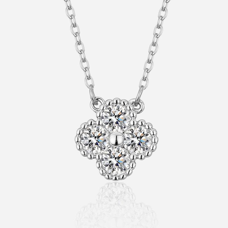 Elegant Moissanite Four-Leaf Clover Pendant Necklace - S925 Sterling Silver