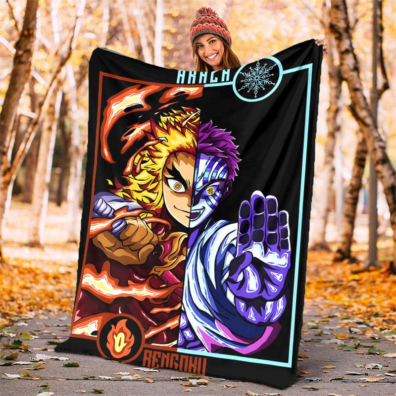 Rengoku Kyoujurou Flannel Blanket Soft Warm All-Season Throw, Design for Camping, Car Travel, Hiking Sofa, Bed, Office Perfect Gift for Parties