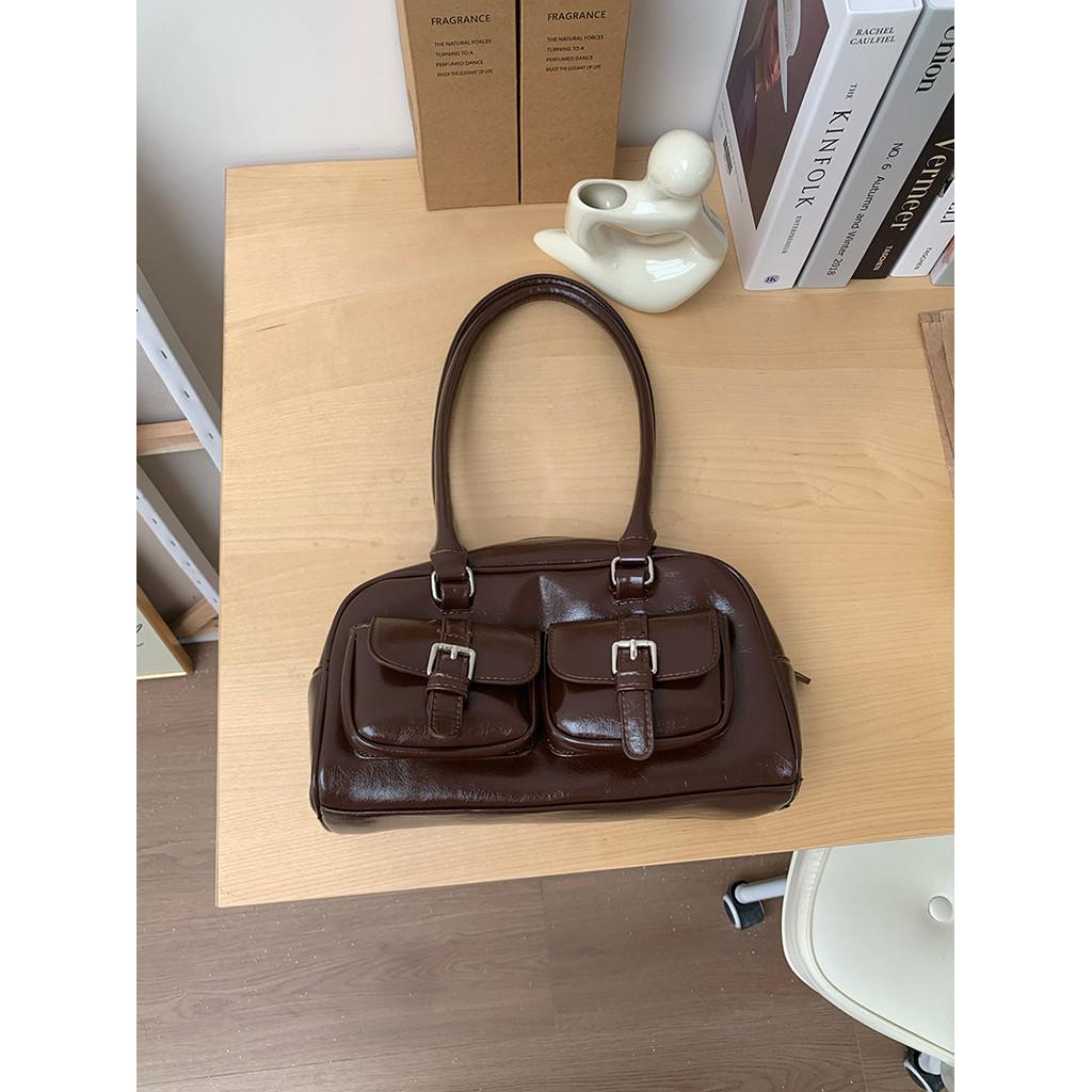 Ielgy Autumn Winter Large-Capacity Retro Bowling Portable Shoulder Bag Fashion Commuter Underarm Bag