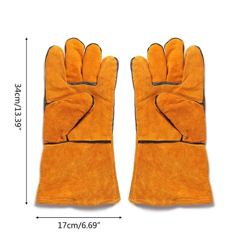 Long Sleeve Work Heat Resistant Fire Gloves Oven Mitts for BBQ Fireplaces Stove