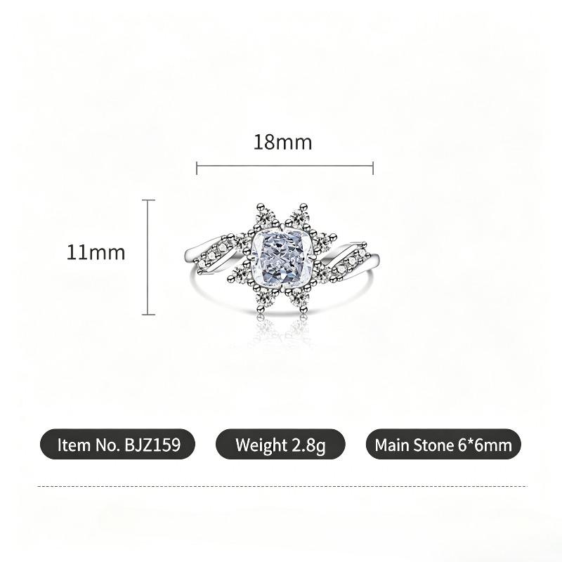 925 Sterling Silver Bright Ice Flower Cut High Carbon Diamond Twist Sunflower RingGood product