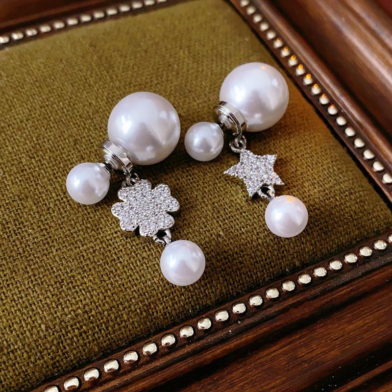 Star Shape Silver Plated Zircon Pearl Earrings For Women Fashion Jewelry