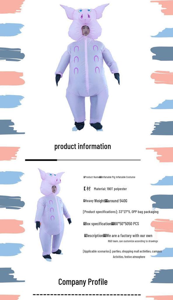 Pink Pig Inflatable Costume Jumpsuit for Party & Performance