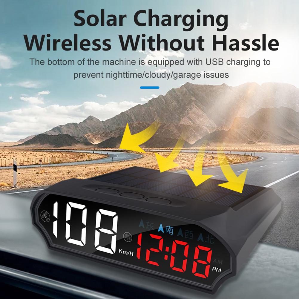Solar Powered Charging Car HUD Head-Up Display GPS Compass Display
