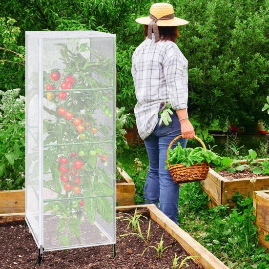 Garden Netting Plant Cover Square Tomato Cage Cover Breathable Mesh Insect Bird Barrier Netting with Zipper And Drawstring for Protecting Plants