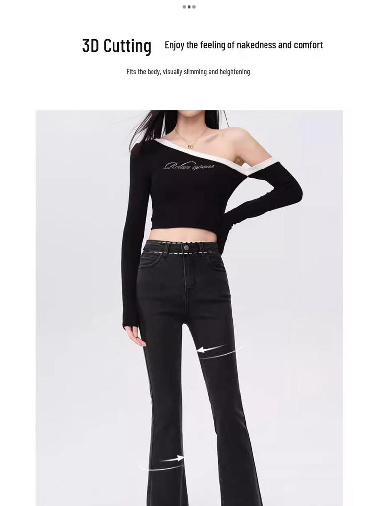 Women's High Waist Black Flare Jeans with Frayed Edge, Spring 2025 Collection