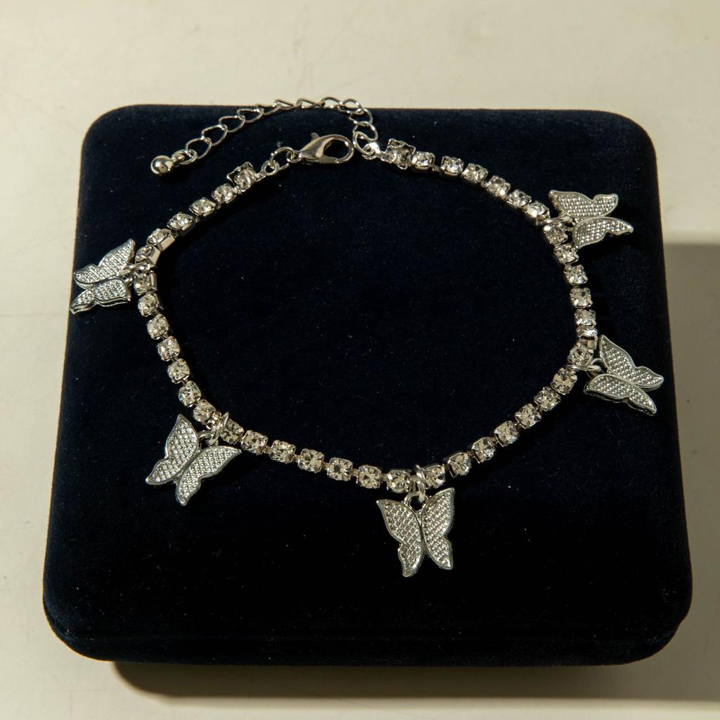 New Bohemian diamond-set butterfly fringed foot decoration, geometric versatile single anklet