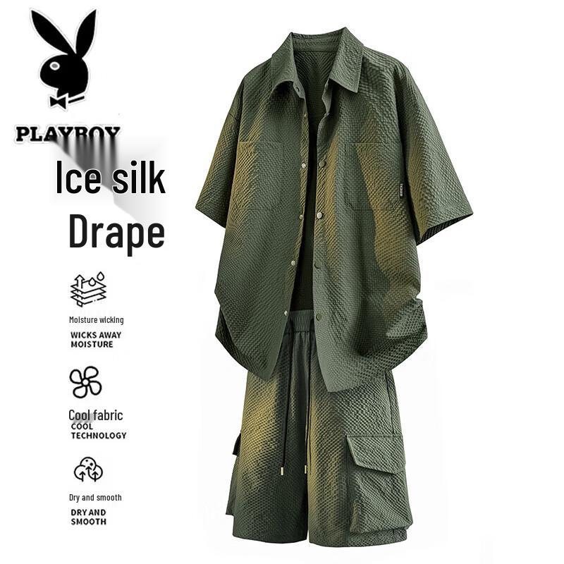 Playboy Men s Ice-Feel Short Sleeve Shirt & Shorts Set 5XL