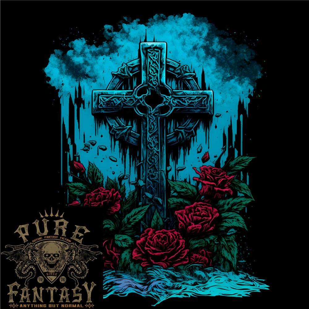 A Gothic Celtic Cross and Roses Mens Light Cotton T-Shirt Unisex T-Shirt Graphic Tee XXXXL