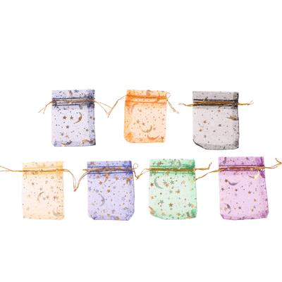 100Pcs/Lot Star Moon Organza Jewelry Bags Tulle Sheer Sachets Drawstring Gift Bag Wedding Party Favor Pouches Jewelry Organizer