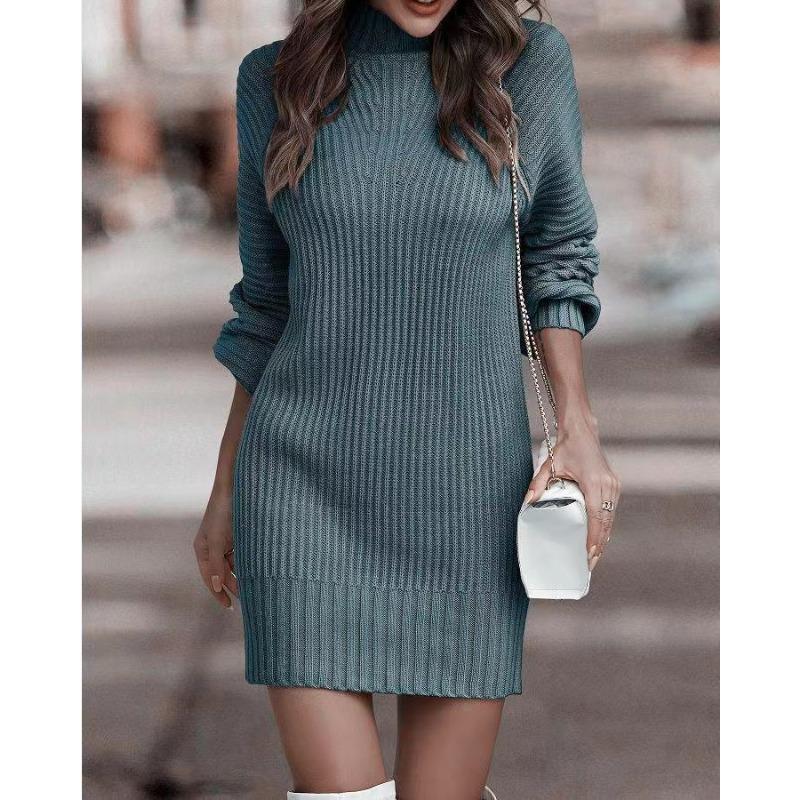 VEZFAA Damenmode, lässig, Herbst/Winter, einfarbig, mit langem Ärmel, halber Rollkragenpullover