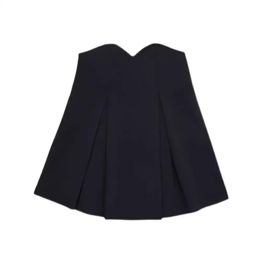 Summer 2024 Women's Black High-Waist Pleated Midi Skirt - Slimming Casual A-Line Bodycon