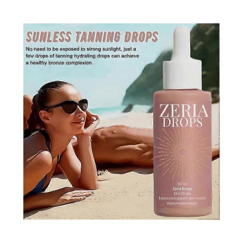 3x Zeria Sunless Tanning Skin Drops 60ml Skin Health Boost Natual Gloss