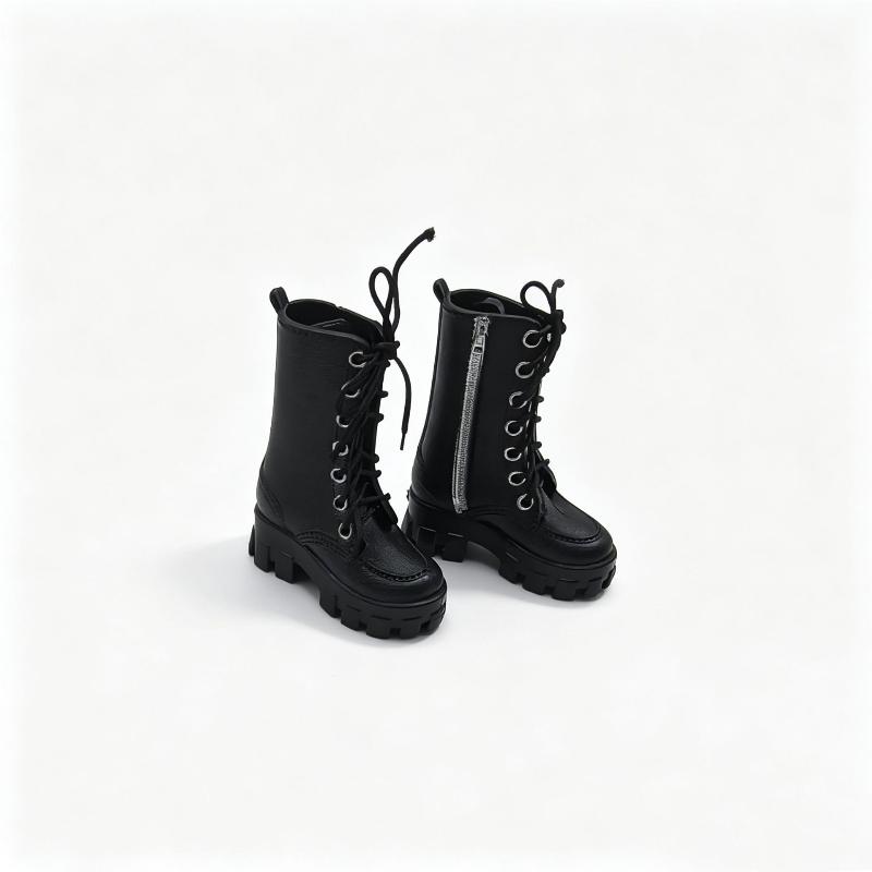 1/12 Doll Fashion High Ankle Boots 1 Pair Lace Up Side Zipper Thick Sole Mini Shoes for Doll Dress Up DIY Projects