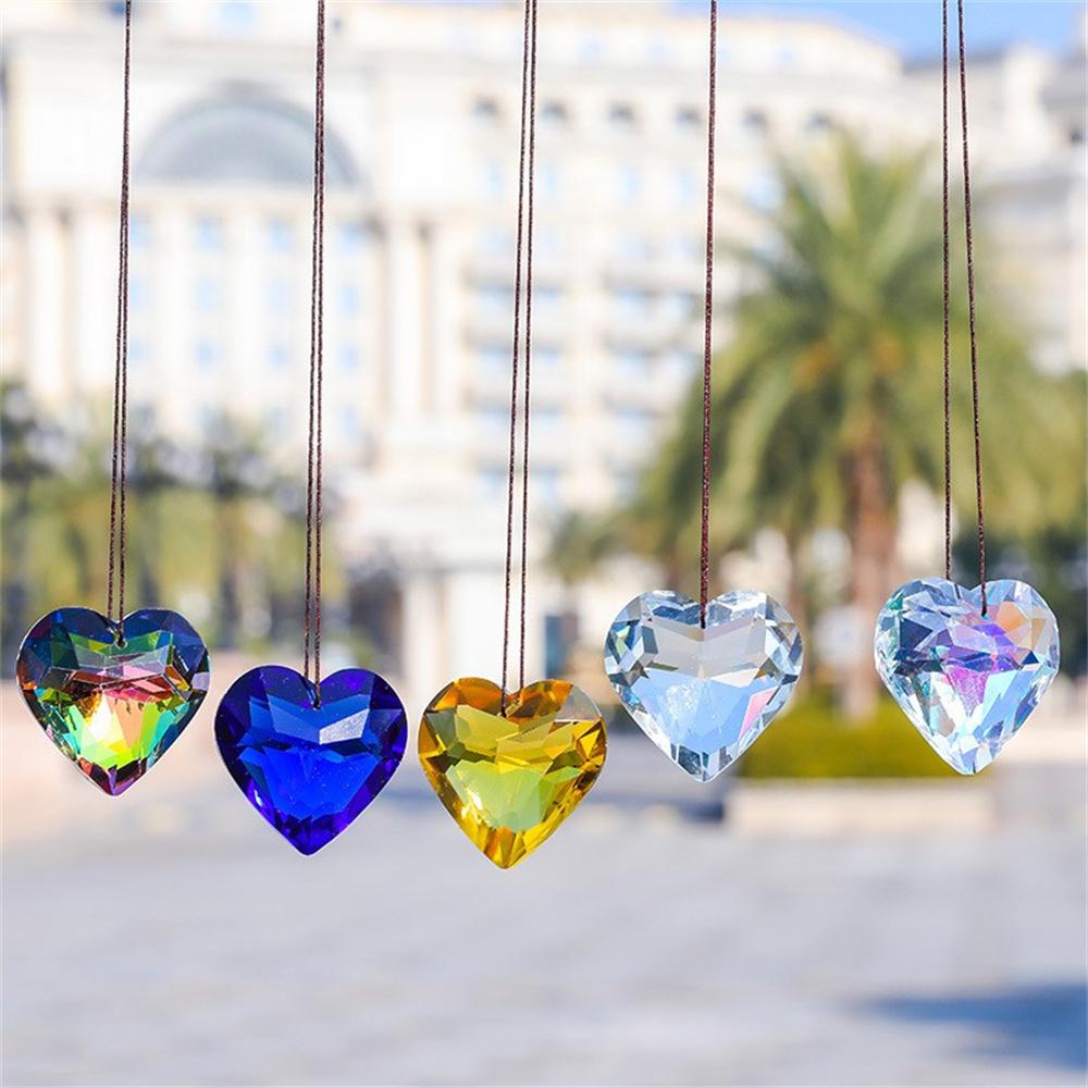 Hanging Heart Suncatcher Transparent Prism Pendant Crafts Ornamental For Home Decoration Window Display Garden Accessory