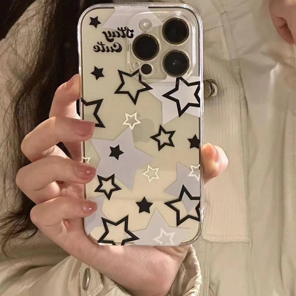 Xiaohongshu same black and white star Apple 16promax mobile phone case 15/12 all-inclusive xr/xs straight edge 7/8p soft