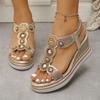 Summer Bohemian Wedge Heel Sandals New Large Size Elastic Band Platform Sandals Women