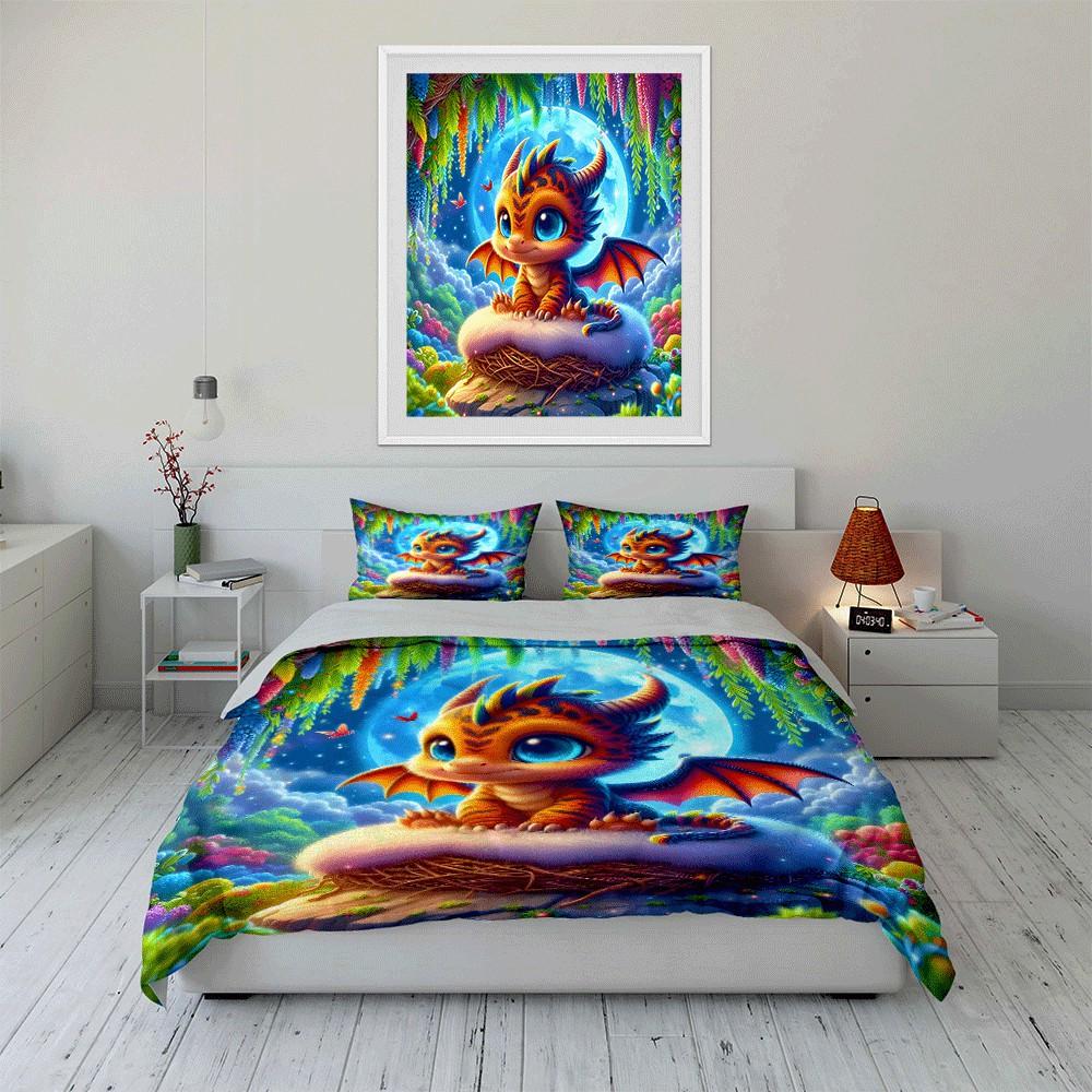 "Cozy Fantasy Dragon Trio Set" Exquisite Three-Piece Bedding Set Gift For Kids And Adults
