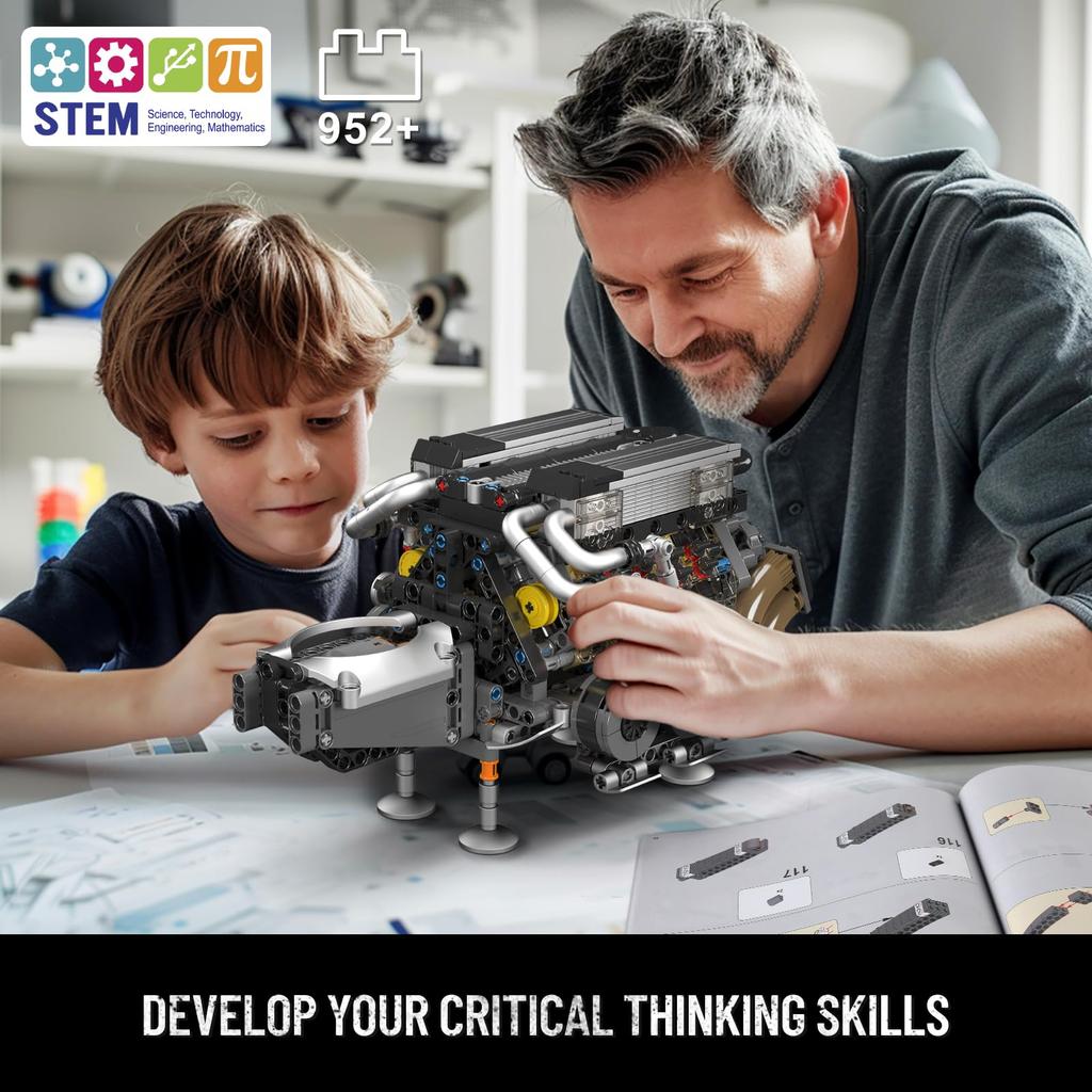 Mould King 10131 MOC Technic (W16) Two Closely Spaced V8 Engines, Building Block Kit with Motor and Box, 4 Turbochargers (952+)