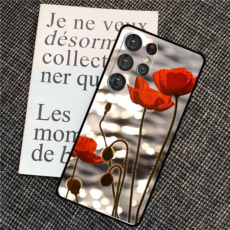 Red Corn Poppy Flower Case For Samsung Galaxy S25 S26 Ultra S20 S21 S22 S23 S24 Ultra S10 Plus S25 FE Back Cover