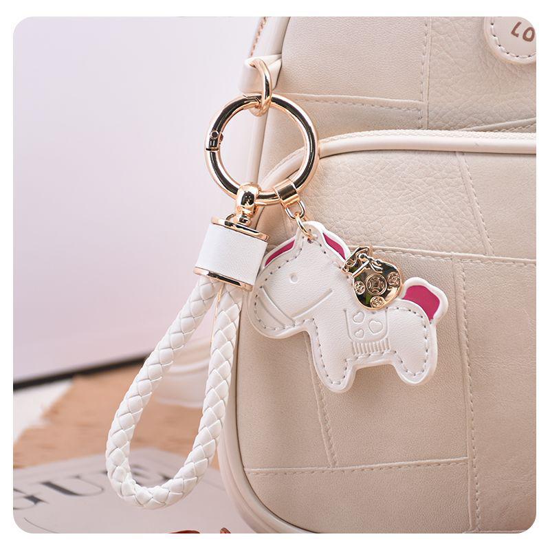 Exquisite Leather Cord Bag Charm & Car Keychain with Cute Horse Pendant Couple Bracelet