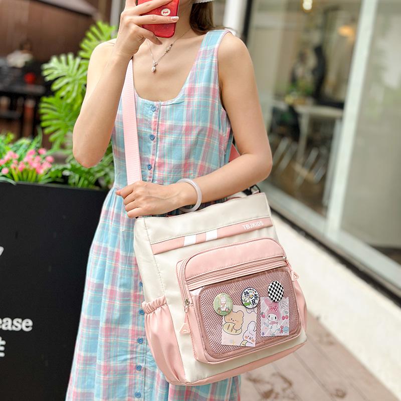 Student Messenger Bag Color Block Shoulder Bag Transparent Tote Bag