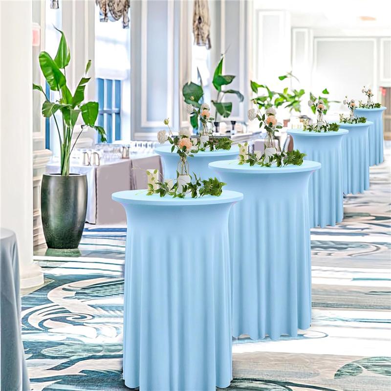 60/80X110Cm Round Spandex Cocktail Tablecloth Skirt Elastic Round Table Cover High Top Table Bar Outdoor Wedding Party Banquet