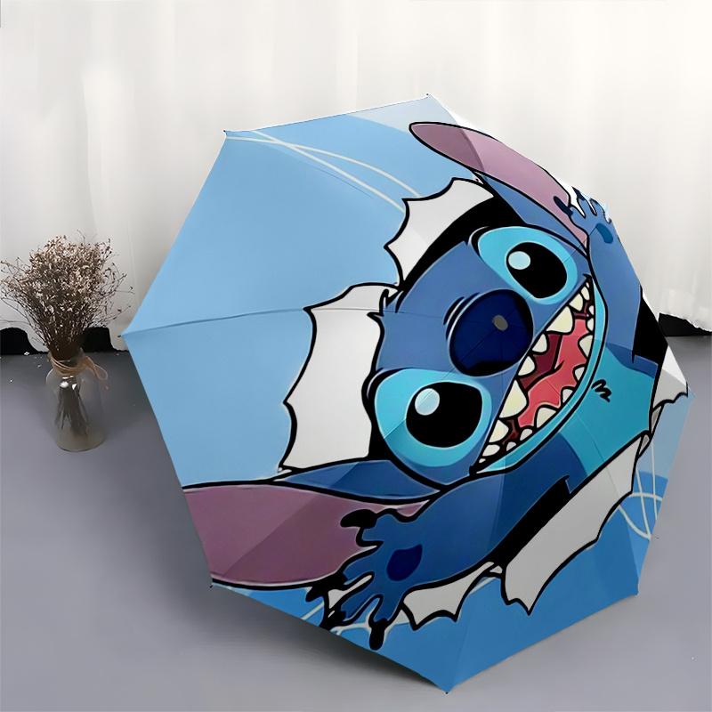 Stitch,Cartoon Automatic Opening and Closing Umbrella - 8 Ribs Windproof Portable Folding Umbrella with Plastic Handle, Suitable for Casual