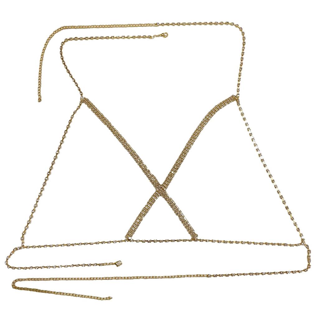 Bikini Chest Chain for Women Rhinestones Crossed Chain Electroplate Body Chain Night Club Body Jewelry for Formal Event