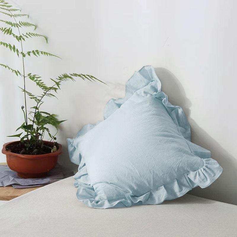 100% Washed Cotton Ruffle Pillowcases, No Insert, Ultra Soft Cotton Pillow Cases, Decorative Farmhouse Sofa Bedding Pillow Shams