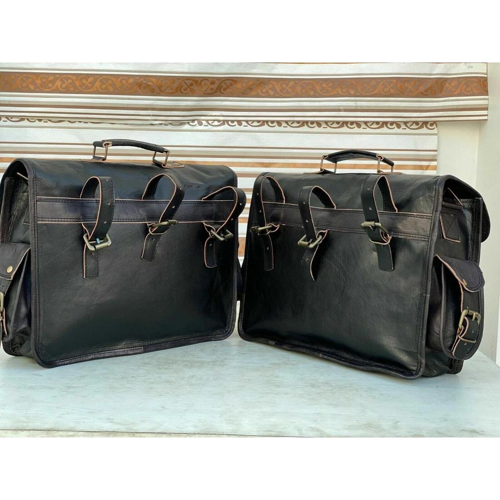 Leather 2 Luggage (Extra Large Black Bags) Motorcycle Side Saddlebags