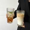 High-value Cold Drink Juice Coffee Cup with Lid and Straw, Vertical Striped Glass, Large Capacity Water Cup