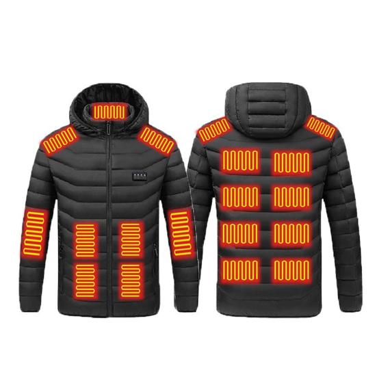 Yousheng Heated Cotton Coat Hooded Long Sleeve Zipper Placket Jacket 19 Zone Hot Spots Hand Washable USB Powered Outerwear