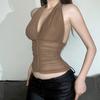 European and American style summer new women's clothing sexy V-neck neck sling vest mesh pleated top women