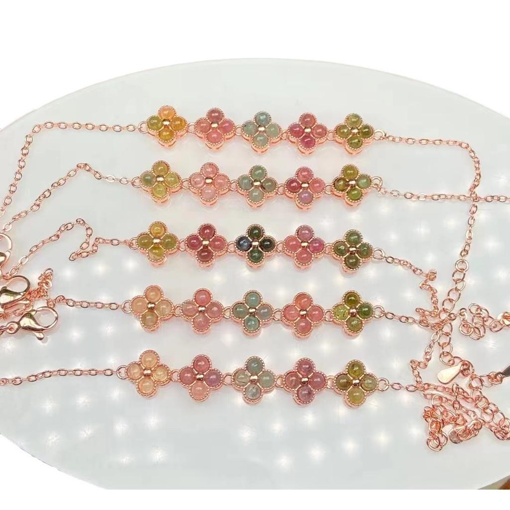 Pulseira de trevo de quatro folhas de luxo de alta qualidade, ouro rosa, joias da moda em cores doces, pulseira feminina